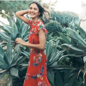 Boden Sleeveless Ruffle Dress in Rouge